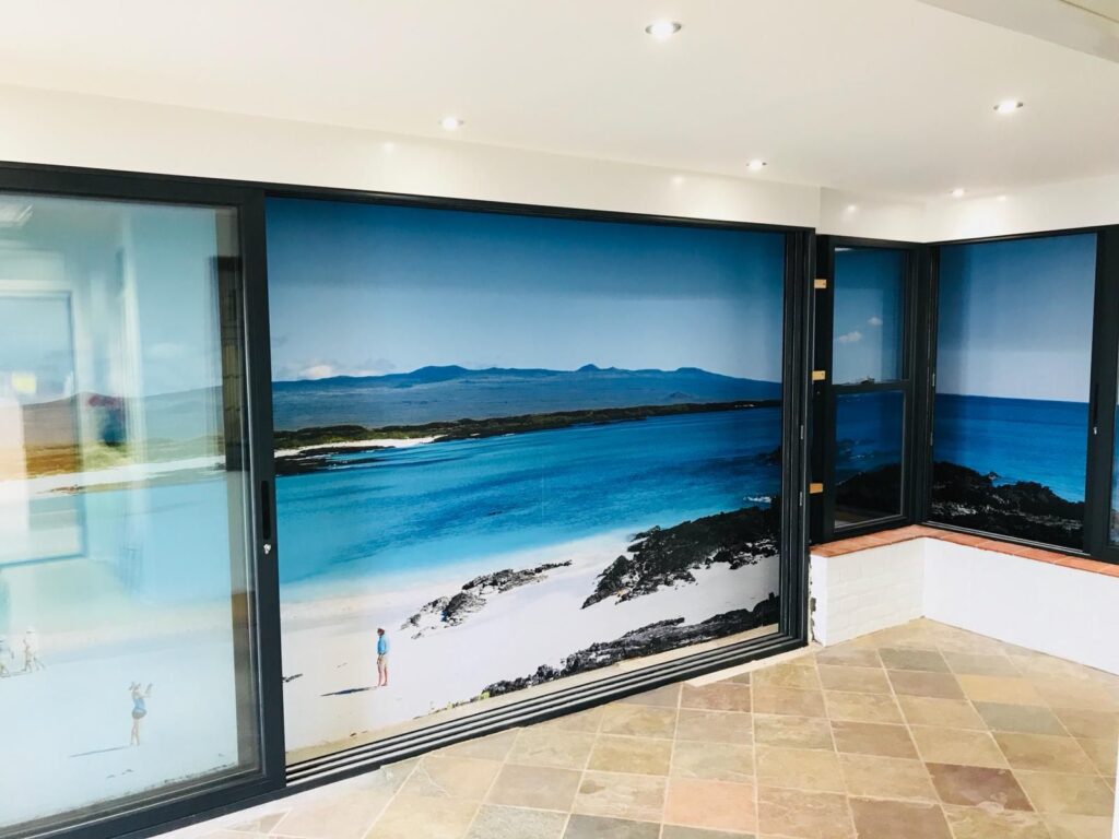 Interior view of closed black aluminium sliding doors