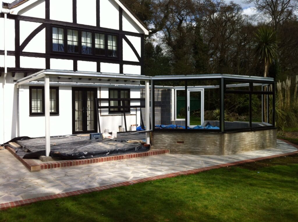 a conservatory under construction