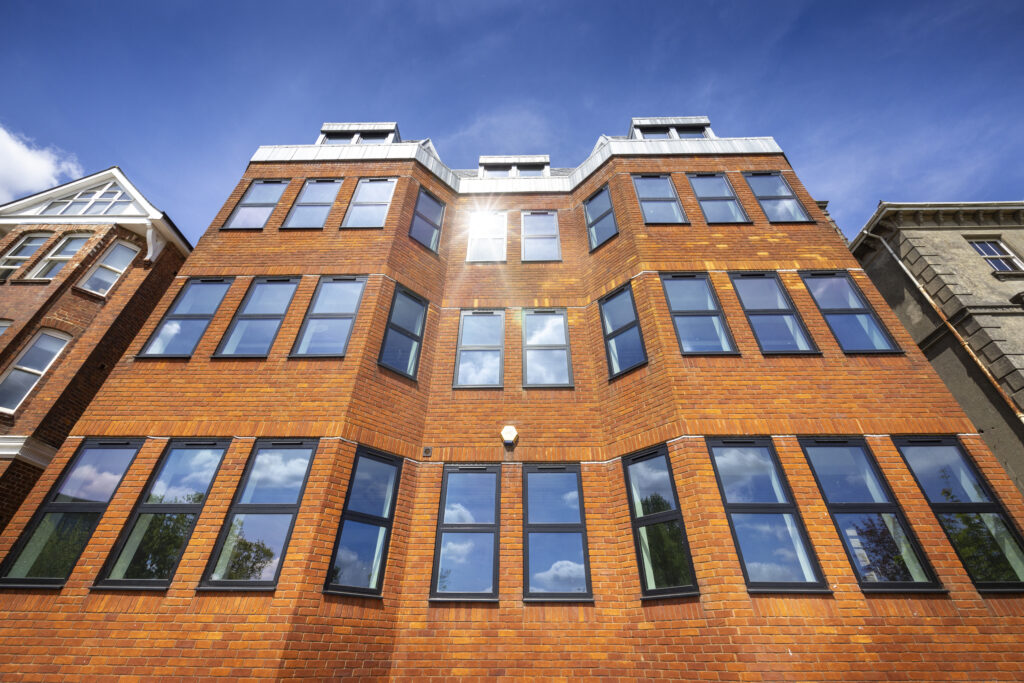 brick office building with newly installed aluminium windows