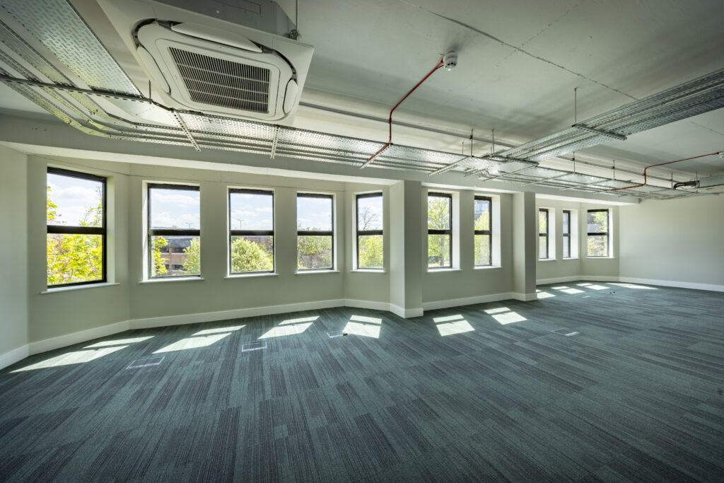 newly installed windows in a commercial office setting