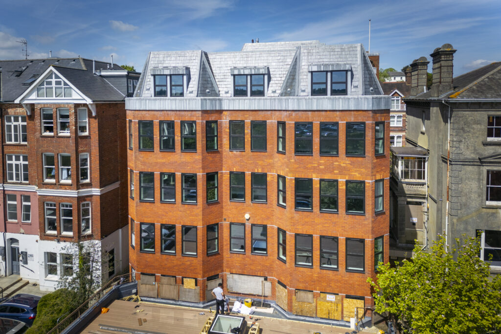 brick office building with newly installed aluminium windows