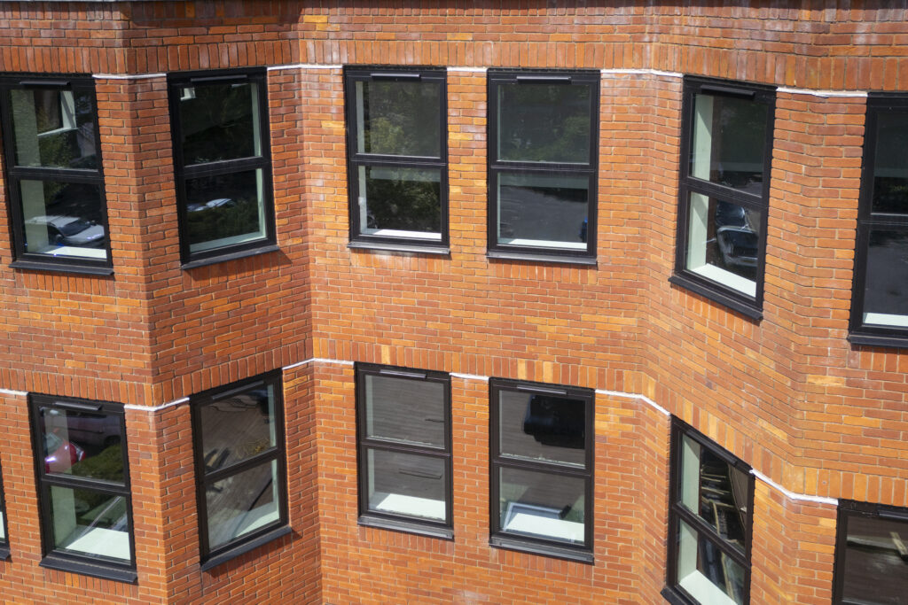 brick office building with newly installed aluminium windows