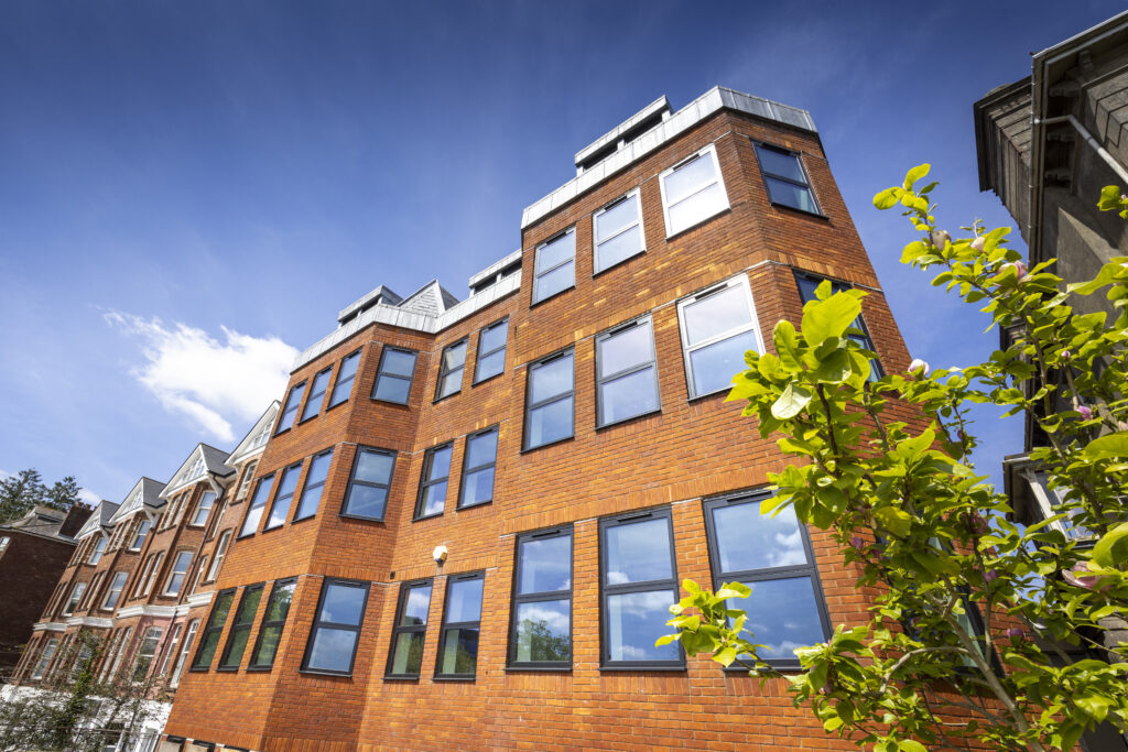 brick office building with newly installed aluminium windows