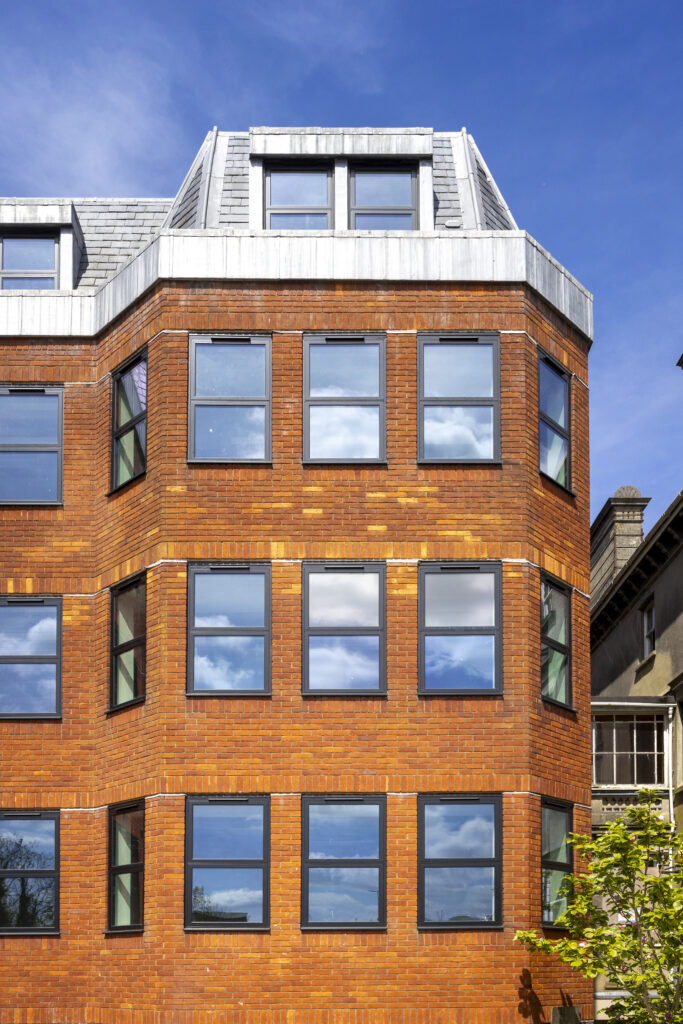 brick office building with newly installed aluminium windows
